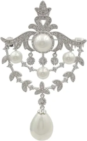 Royal Vintage Silver-Tone Double Loop Brooch Pins with Foiled Mother of Pearl Drops