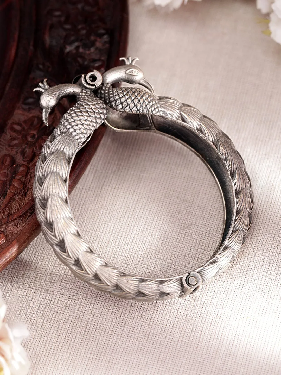 Rubans Enchanted Blooms Oxidized Silver Plated Kada Bracelet