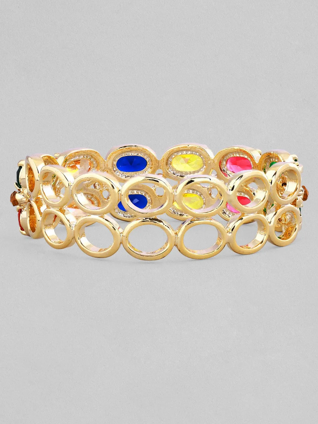 Rubans gold plated bracelet with multicoloured circular shaped stones.