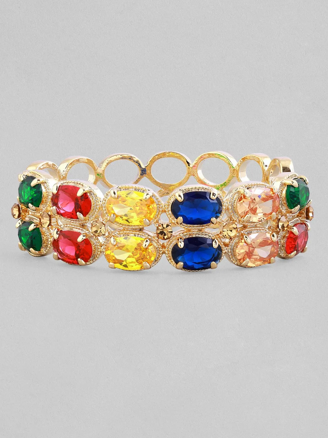 Rubans gold plated bracelet with multicoloured circular shaped stones.
