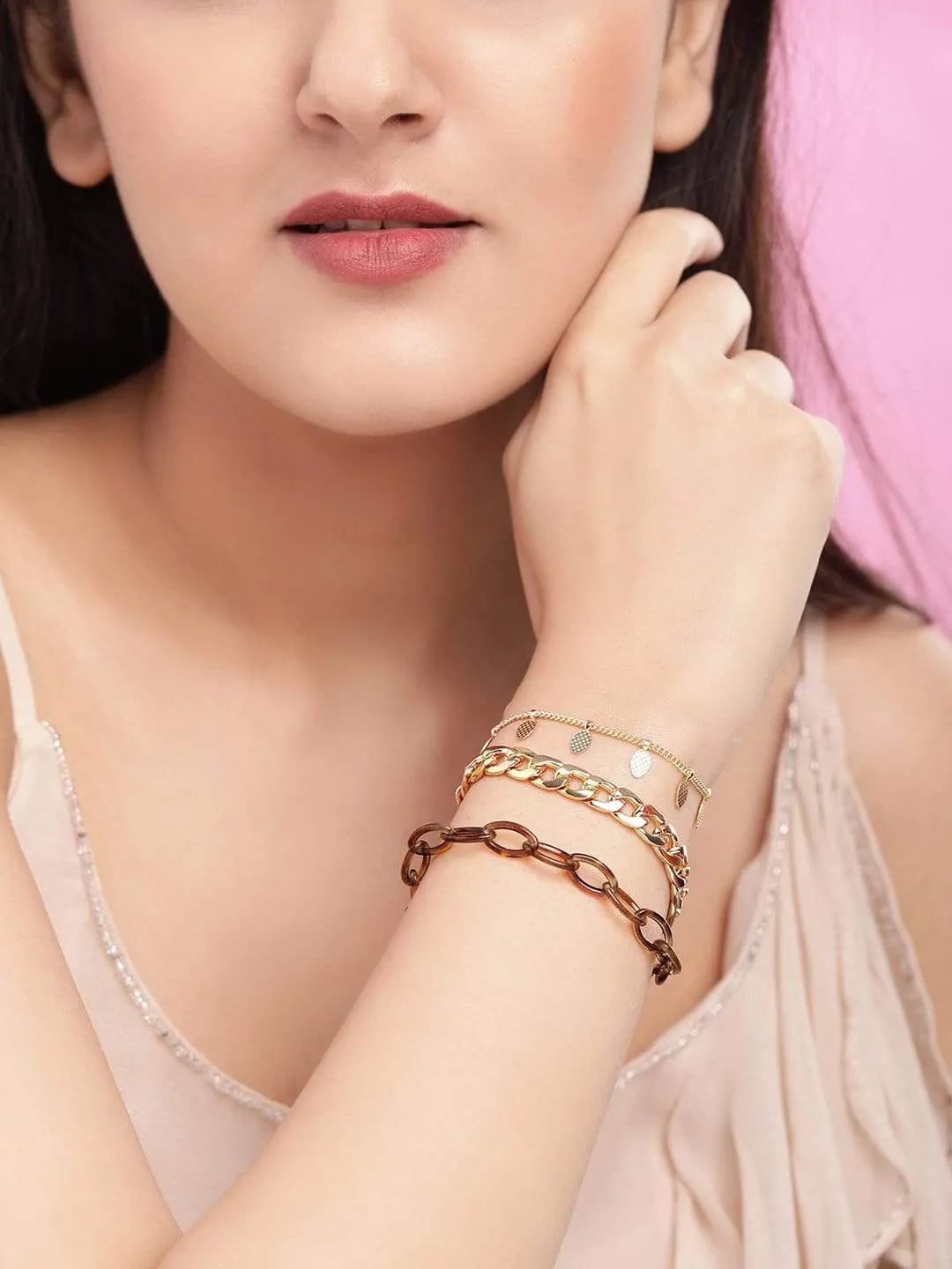Rubans Gold Plated Handcrafted Interlinked Set of 3 Bracelet