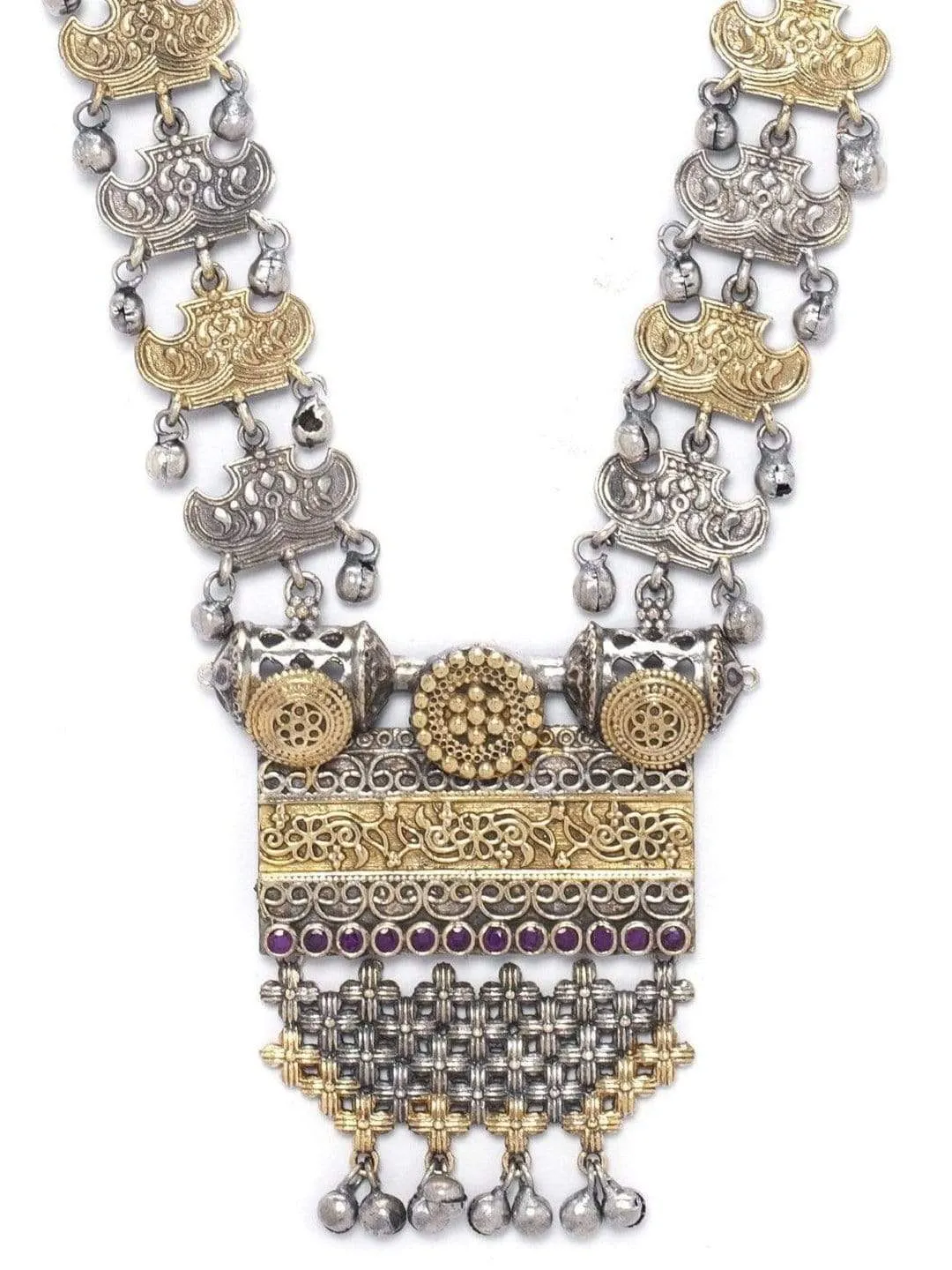 Rubans Oxidised Silver Plated Dual Tone Contemporary Statement Necklace