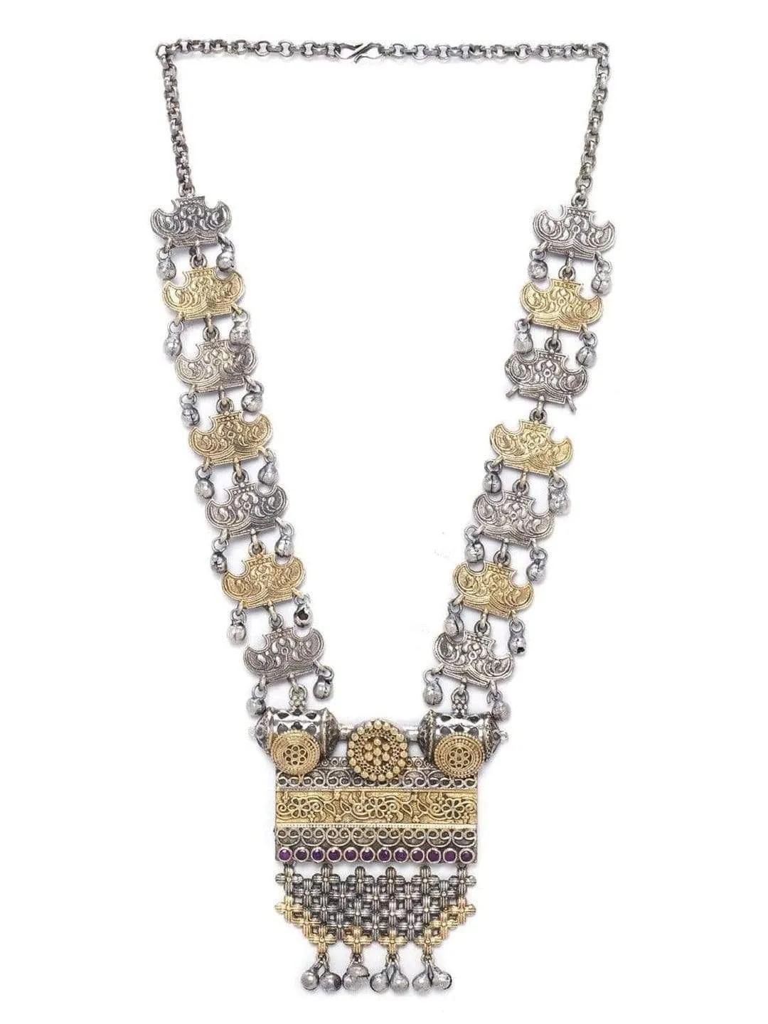 Rubans Oxidised Silver Plated Dual Tone Contemporary Statement Necklace