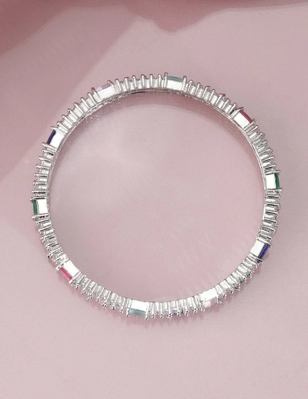 Rubans Set of 4 Rhodium-Plated Multicolor AD and Cubic Zirconia Studded Premium Bangles