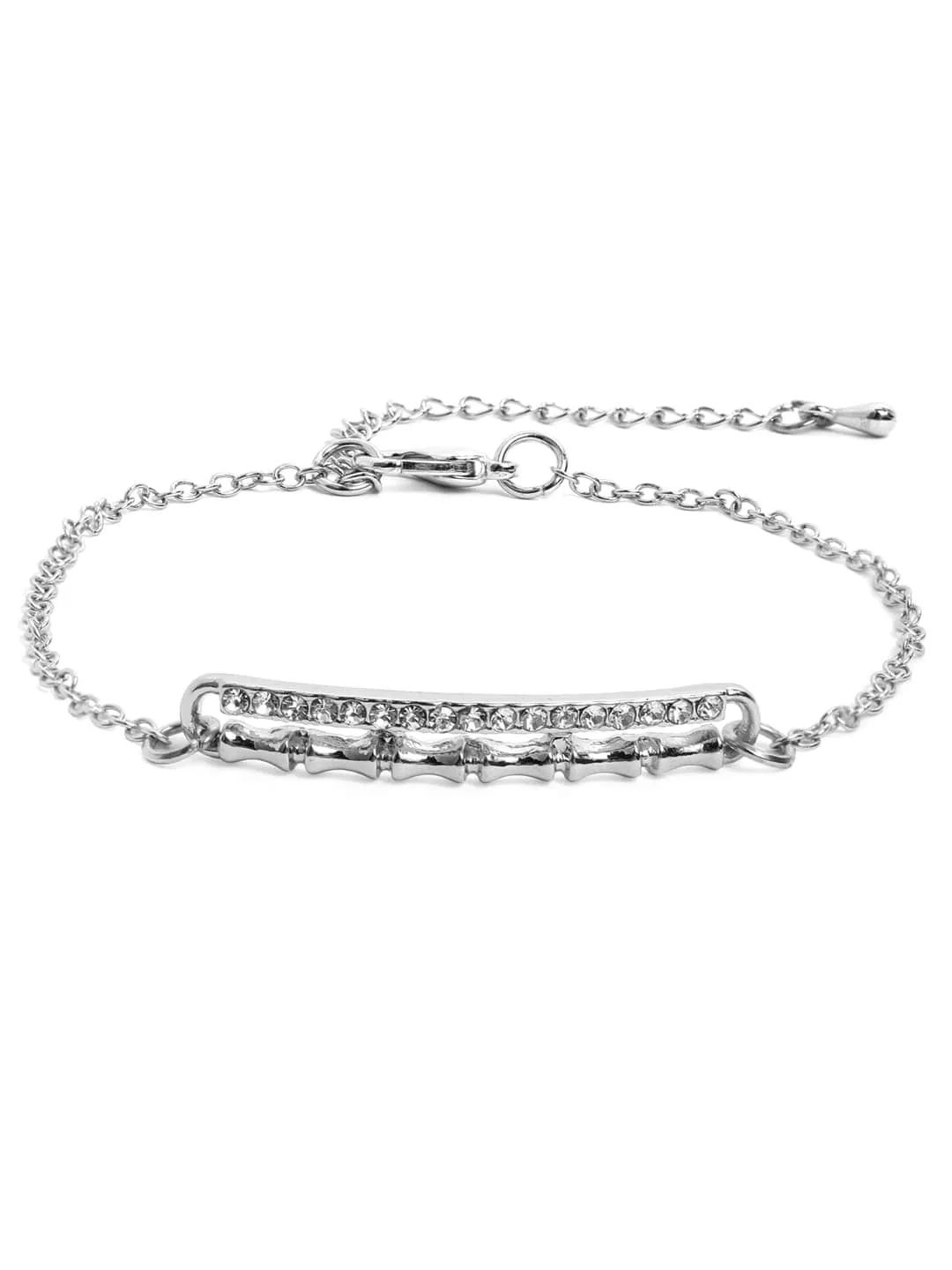 Rubans Silver Plated Handcrafted White Stone Chain Bracelet