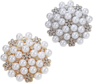 Ruihfas 2 Pcs Elegant Pearl Rhinestone Brooch Set - Classic Silver & Gold Tone Crystal Brooch Pins for Bridal Women Girls Dance Balls Wedding Jewelry