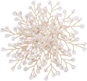 Ruihfas Brooches and Pins for Women Crystal Brooches Elegant Pearl Flower Brooch Pins for Women Coats Jackets Wedding Bouquet Decor, 1 Pcs