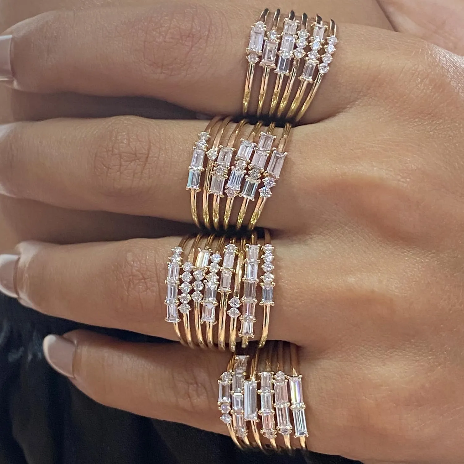 SAVEARTH DIAMONDS 26 Pcs Knuckle Rings Set for Women, Dainty Stackable Joint Finger Rings, Baguette And Round Shape Lab Grown Diamond In 14K Solid Gold Jewelry Stacking Midi Rings Pack