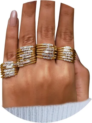 SAVEARTH DIAMONDS 26 Pcs Knuckle Rings Set for Women, Dainty Stackable Joint Finger Rings, Baguette And Round Shape Lab Grown Diamond In 14K Solid Gold Jewelry Stacking Midi Rings Pack