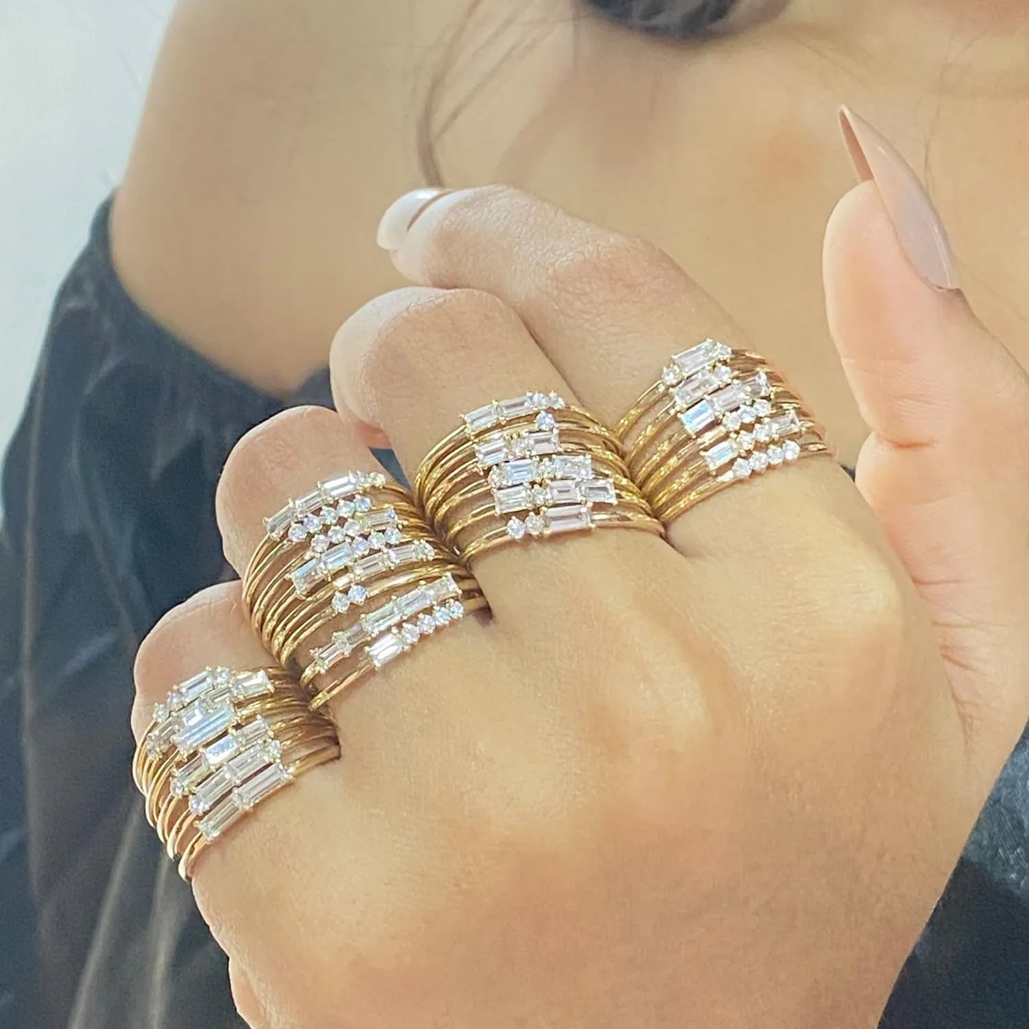 SAVEARTH DIAMONDS 26 Pcs Knuckle Rings Set for Women, Dainty Stackable Joint Finger Rings, Baguette And Round Shape Lab Grown Diamond In 14K Solid Gold Jewelry Stacking Midi Rings Pack