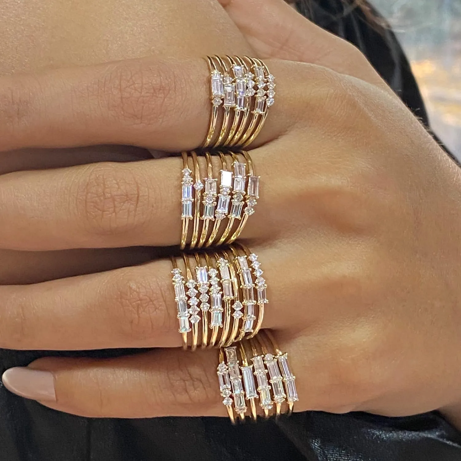 SAVEARTH DIAMONDS 26 Pcs Knuckle Rings Set for Women, Dainty Stackable Joint Finger Rings, Baguette And Round Shape Lab Grown Diamond In 14K Solid Gold Jewelry Stacking Midi Rings Pack