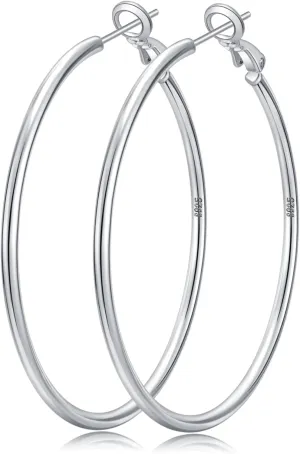 Senteria 2mm Wide 925 Sterling Silver Hoop Earrings for Women Hypoallergenic Lightweight Thin Large Big Gold Hoops Earrings for Women 20/30/50/70MM