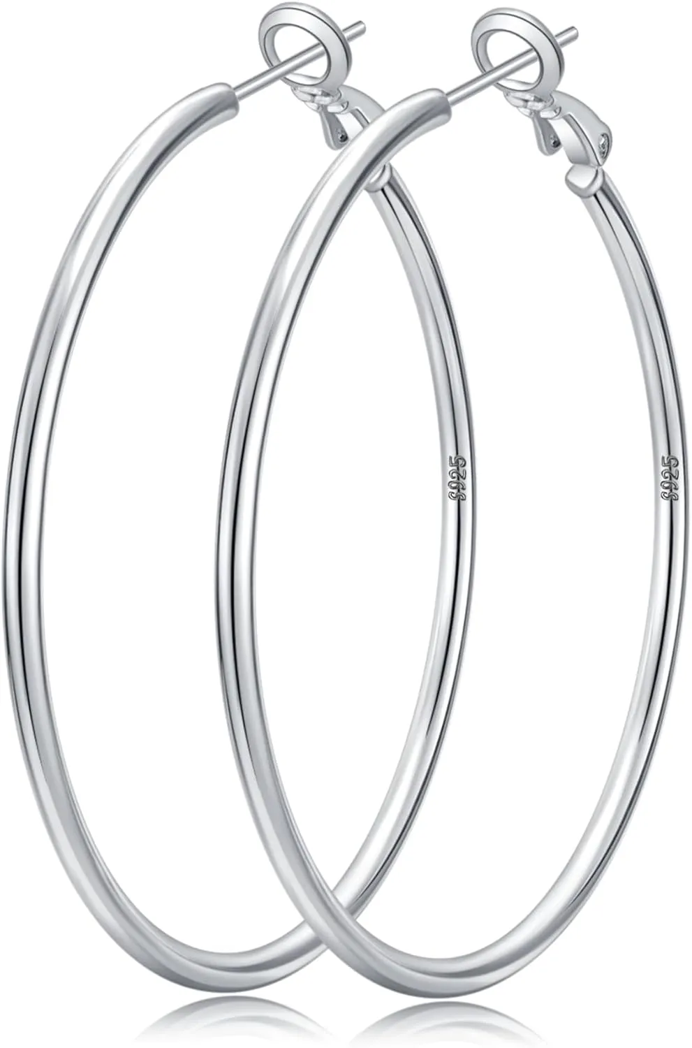 Senteria 2mm Wide 925 Sterling Silver Hoop Earrings for Women Hypoallergenic Lightweight Thin Large Big Gold Hoops Earrings for Women 20/30/50/70MM