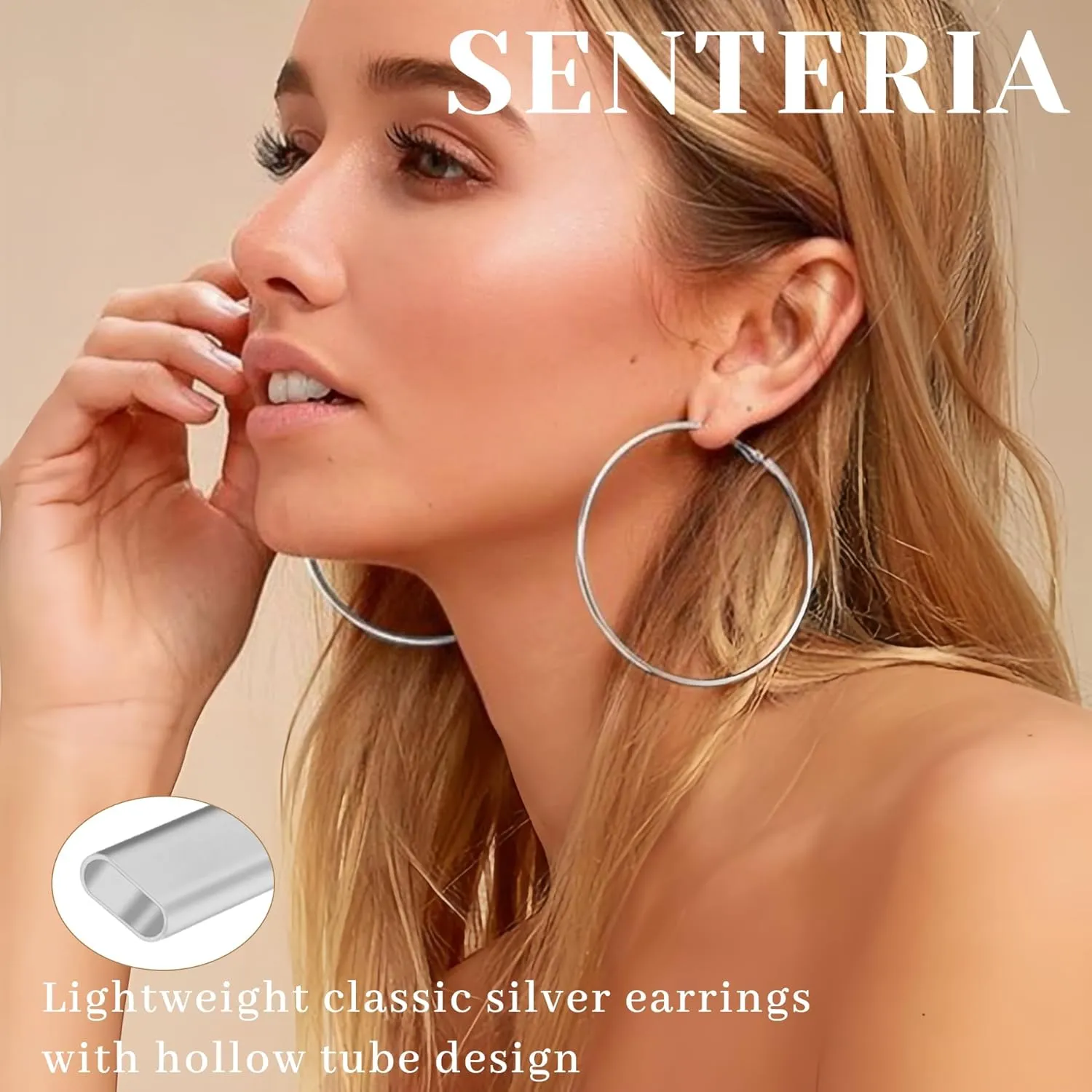 Senteria 2mm Wide 925 Sterling Silver Hoop Earrings for Women Hypoallergenic Lightweight Thin Large Big Gold Hoops Earrings for Women 20/30/50/70MM