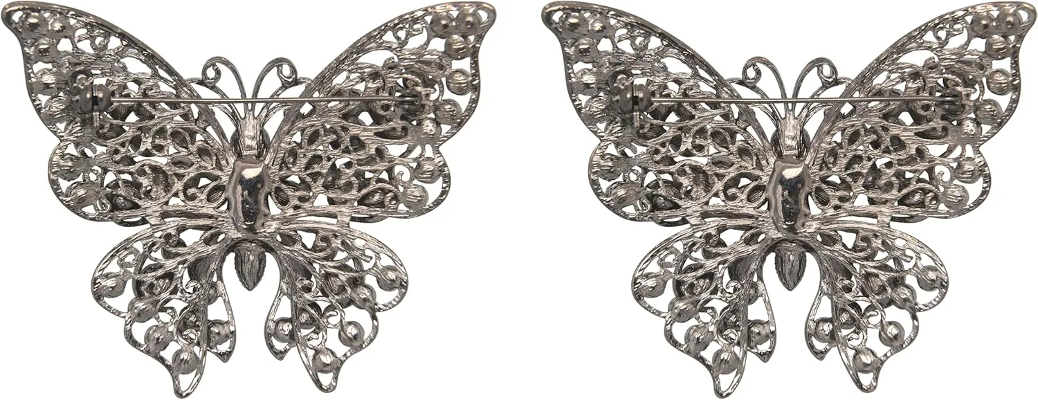 Set of 2 Brooch Lapel Pins With Rhinestones