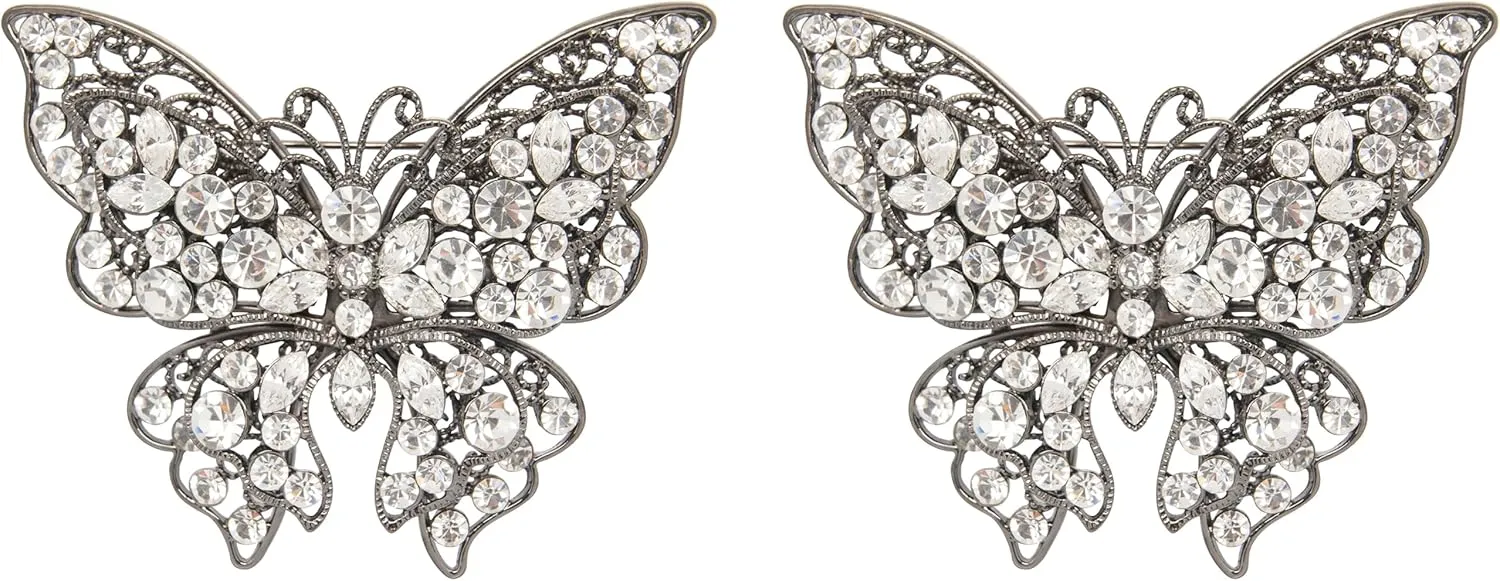Set of 2 Brooch Lapel Pins With Rhinestones