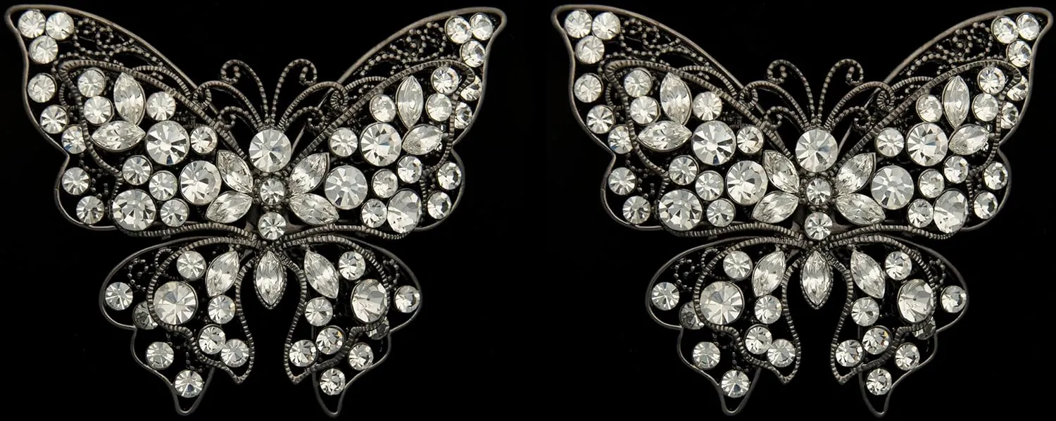 Set of 2 Brooch Lapel Pins With Rhinestones