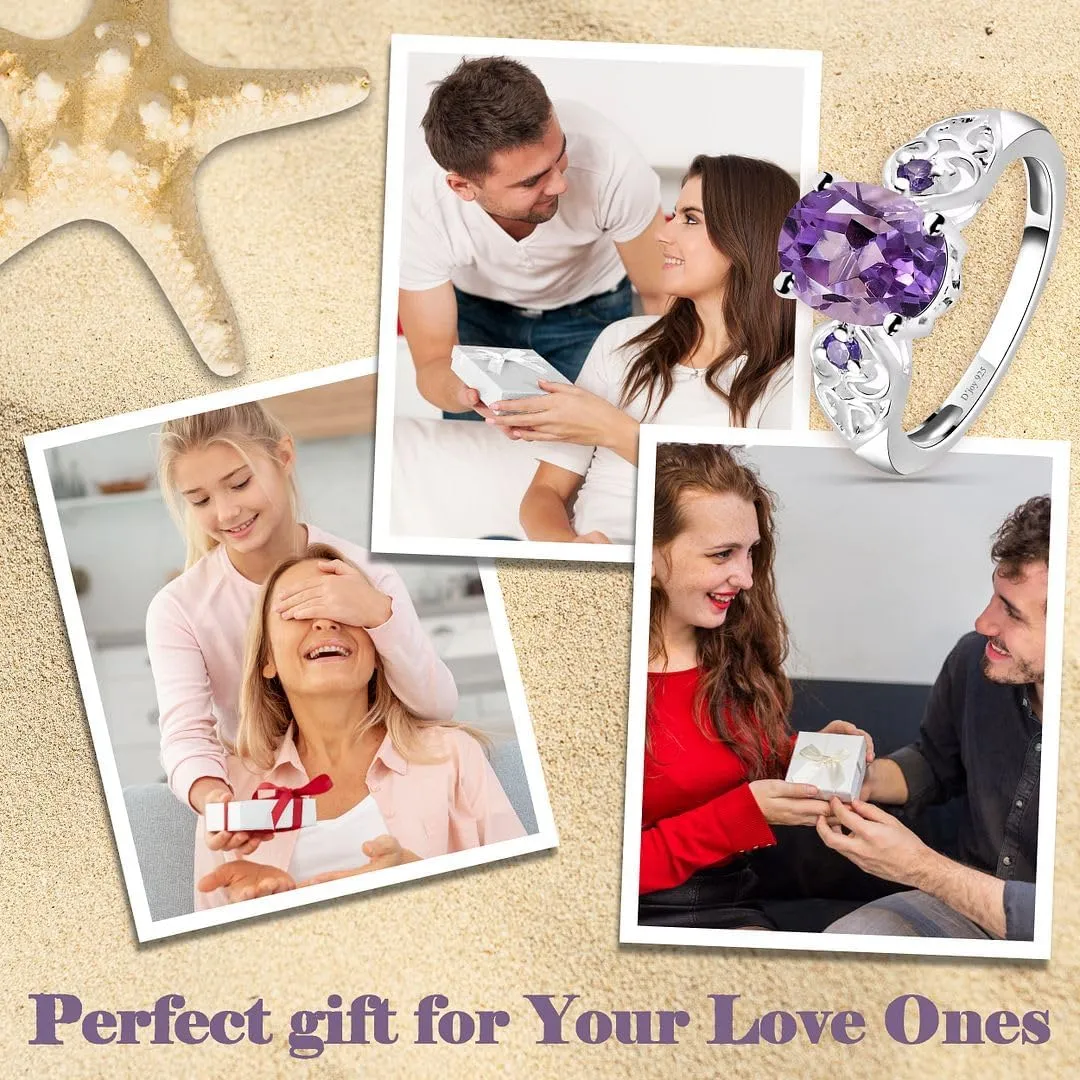 Shop LC Amethyst Rings for Women Sterling Silver 925 Amethyst Ring Cubic Zirconia CZ Crystal Jewelry Birthday Gifts for Women Ctw 1.85 Birthday Gifts
