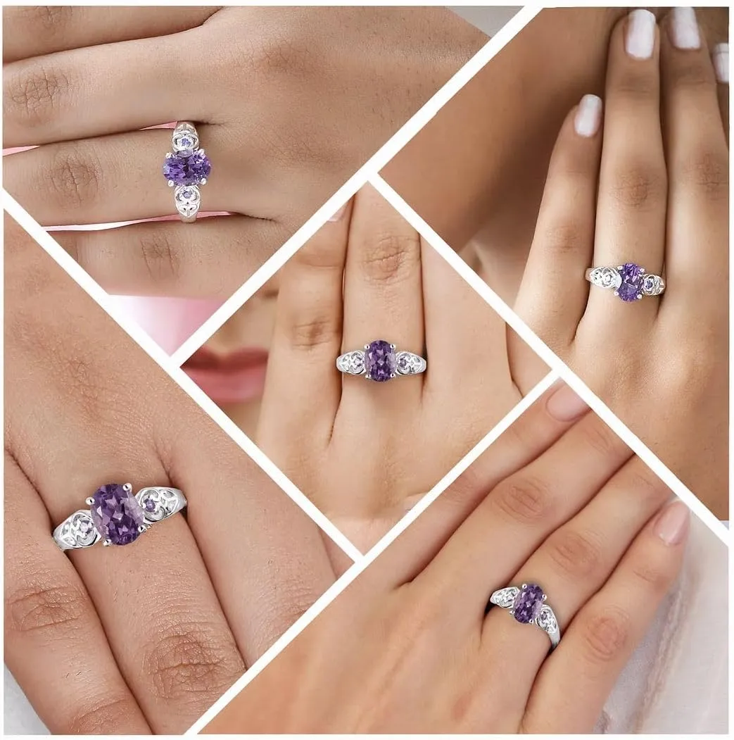 Shop LC Amethyst Rings for Women Sterling Silver 925 Amethyst Ring Cubic Zirconia CZ Crystal Jewelry Birthday Gifts for Women Ctw 1.85 Birthday Gifts