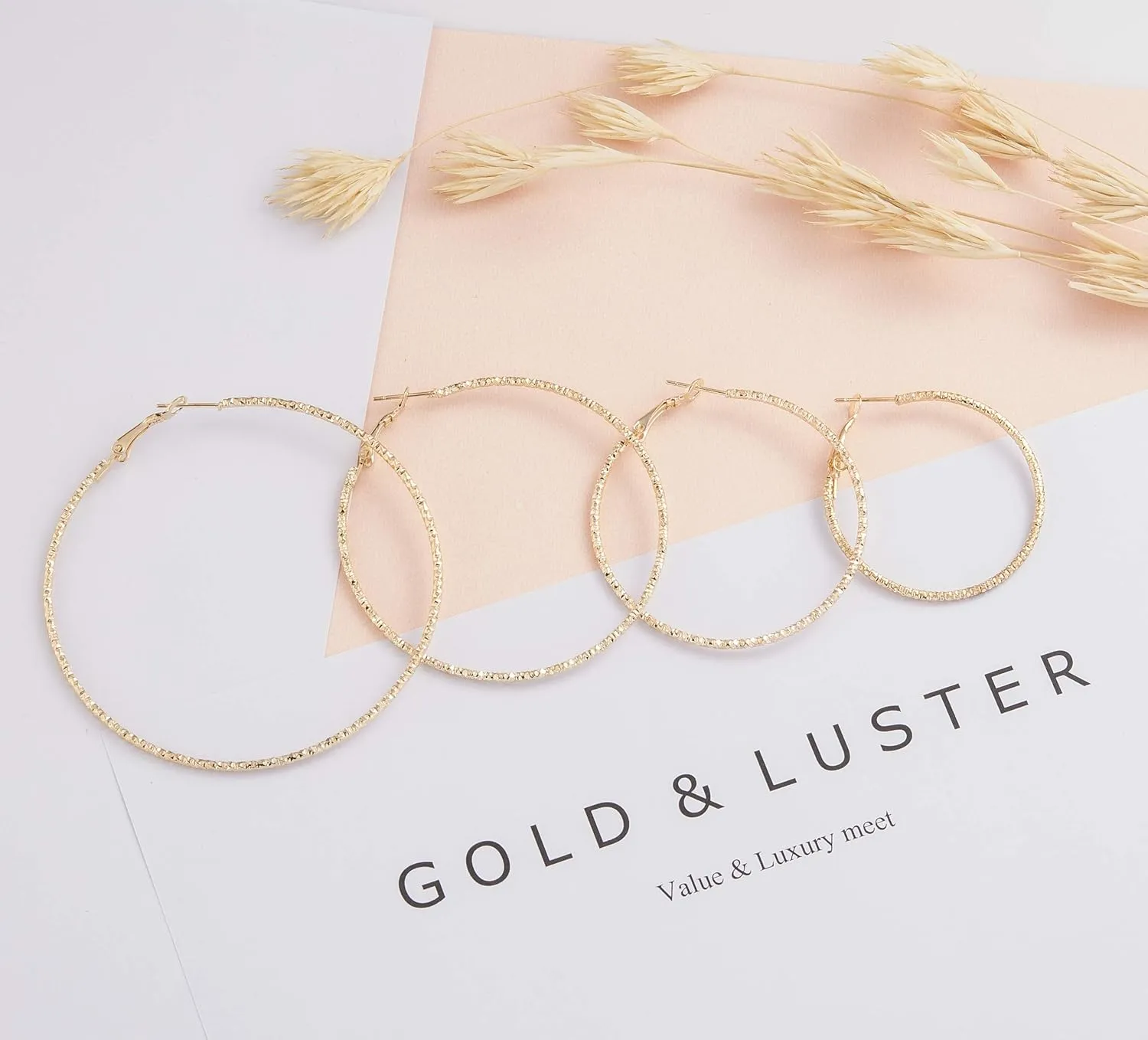 Silver And Gold Plate Hoop Earrings Set For Women Teen Jewelry Diamond Cut 3 Pairs Gold And Luster