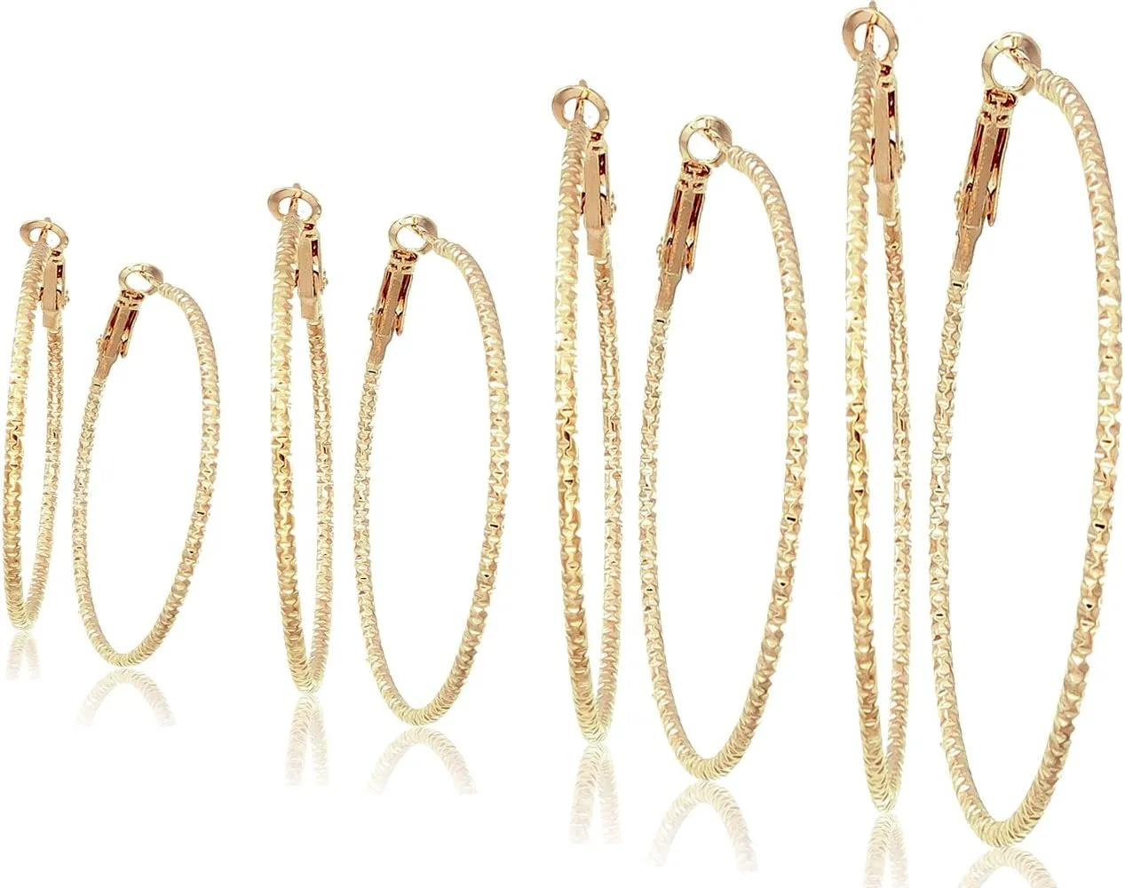 Silver And Gold Plate Hoop Earrings Set For Women Teen Jewelry Diamond Cut 3 Pairs Gold And Luster