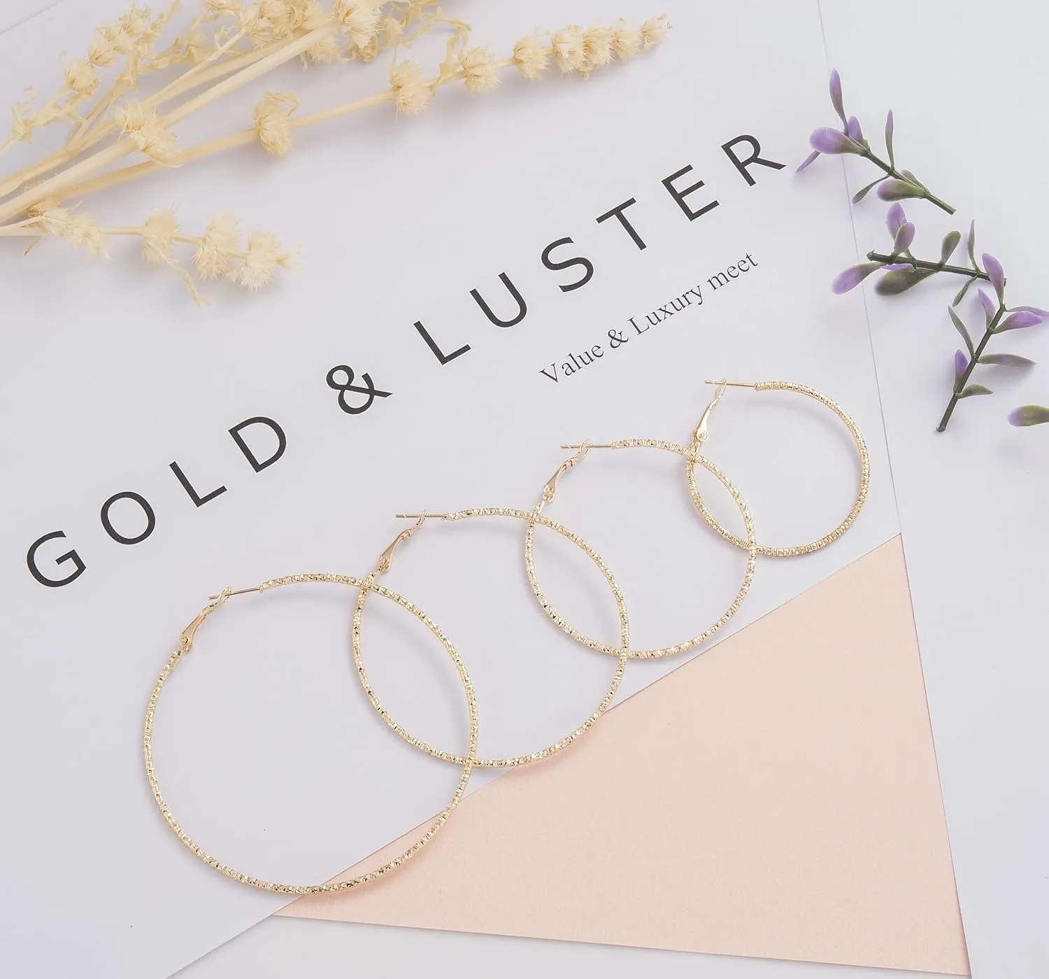 Silver And Gold Plate Hoop Earrings Set For Women Teen Jewelry Diamond Cut 3 Pairs Gold And Luster