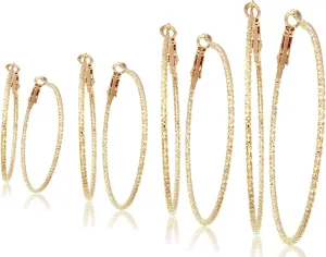Silver And Gold Plate Hoop Earrings Set For Women Teen Jewelry Diamond Cut 3 Pairs Gold And Luster