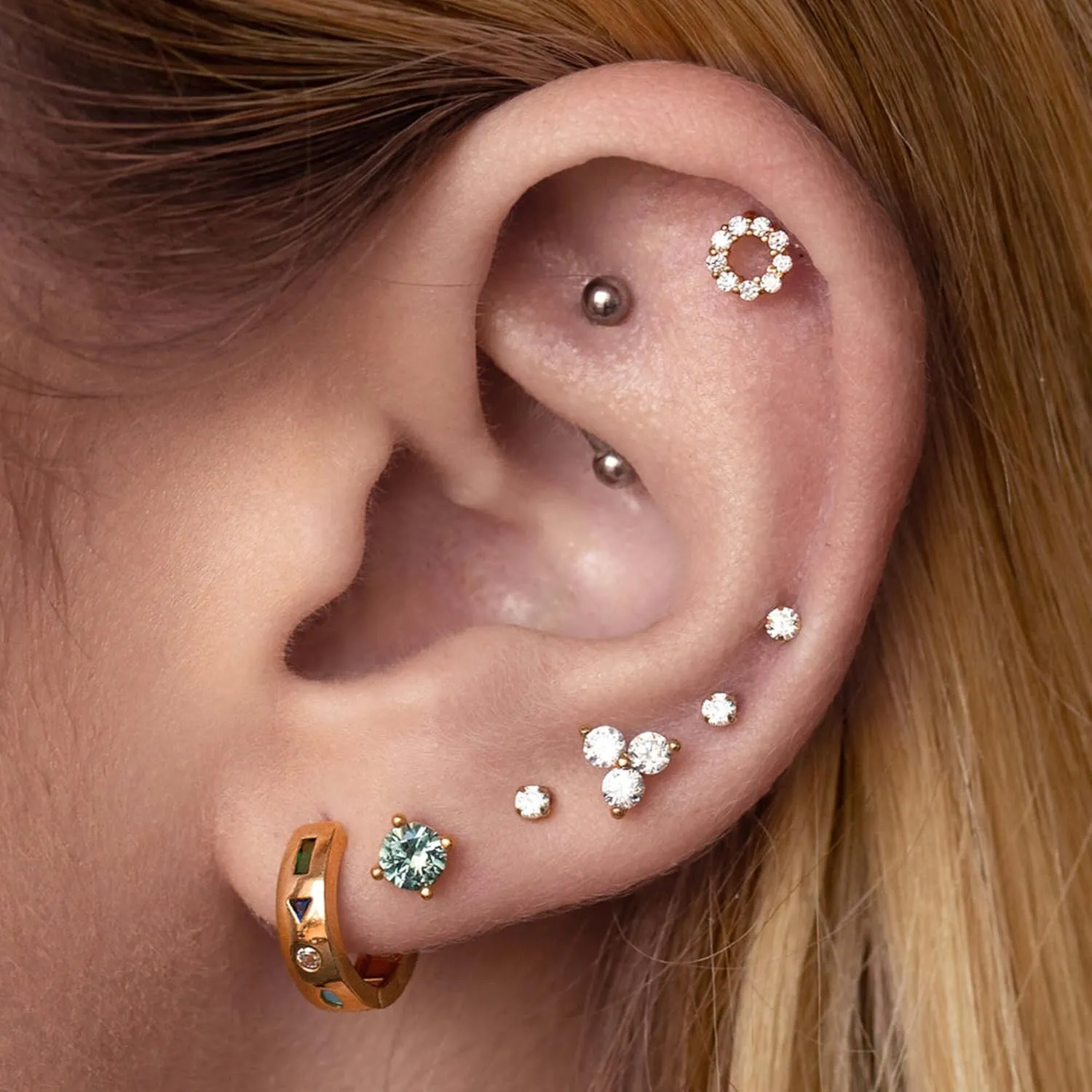 Simple Three Diamond (0.22ct) Cluster Earring, 14K Gold Trio Tiny Sin Stud Earrings, Tiny Diamond Stud, Triangle Cartilage Stud Earring, Gift For Her