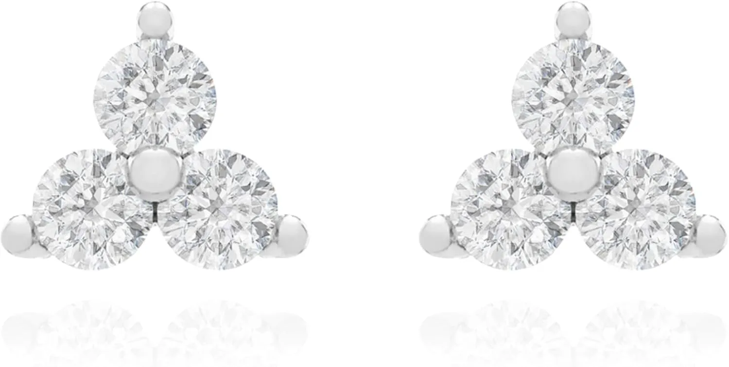 Simple Three Diamond (0.22ct) Cluster Earring, 14K Gold Trio Tiny Sin Stud Earrings, Tiny Diamond Stud, Triangle Cartilage Stud Earring, Gift For Her