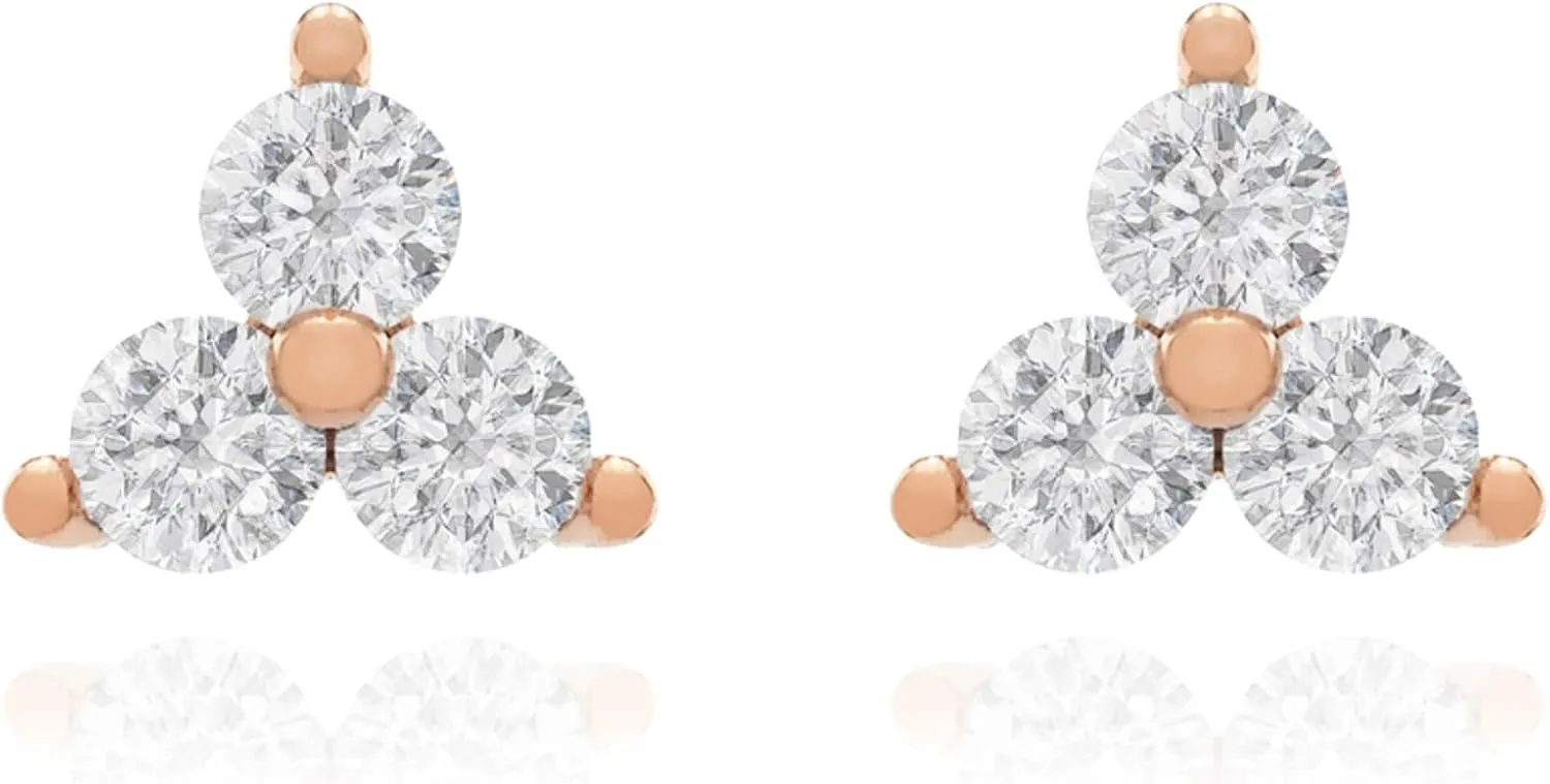 Simple Three Diamond (0.22ct) Cluster Earring, 14K Gold Trio Tiny Sin Stud Earrings, Tiny Diamond Stud, Triangle Cartilage Stud Earring, Gift For Her