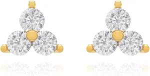 Simple Three Diamond (0.22ct) Cluster Earring, 14K Gold Trio Tiny Sin Stud Earrings, Tiny Diamond Stud, Triangle Cartilage Stud Earring, Gift For Her