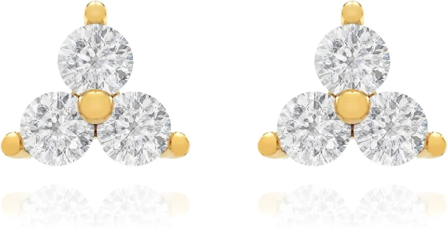 Simple Three Diamond (0.22ct) Cluster Earring, 14K Gold Trio Tiny Sin Stud Earrings, Tiny Diamond Stud, Triangle Cartilage Stud Earring, Gift For Her