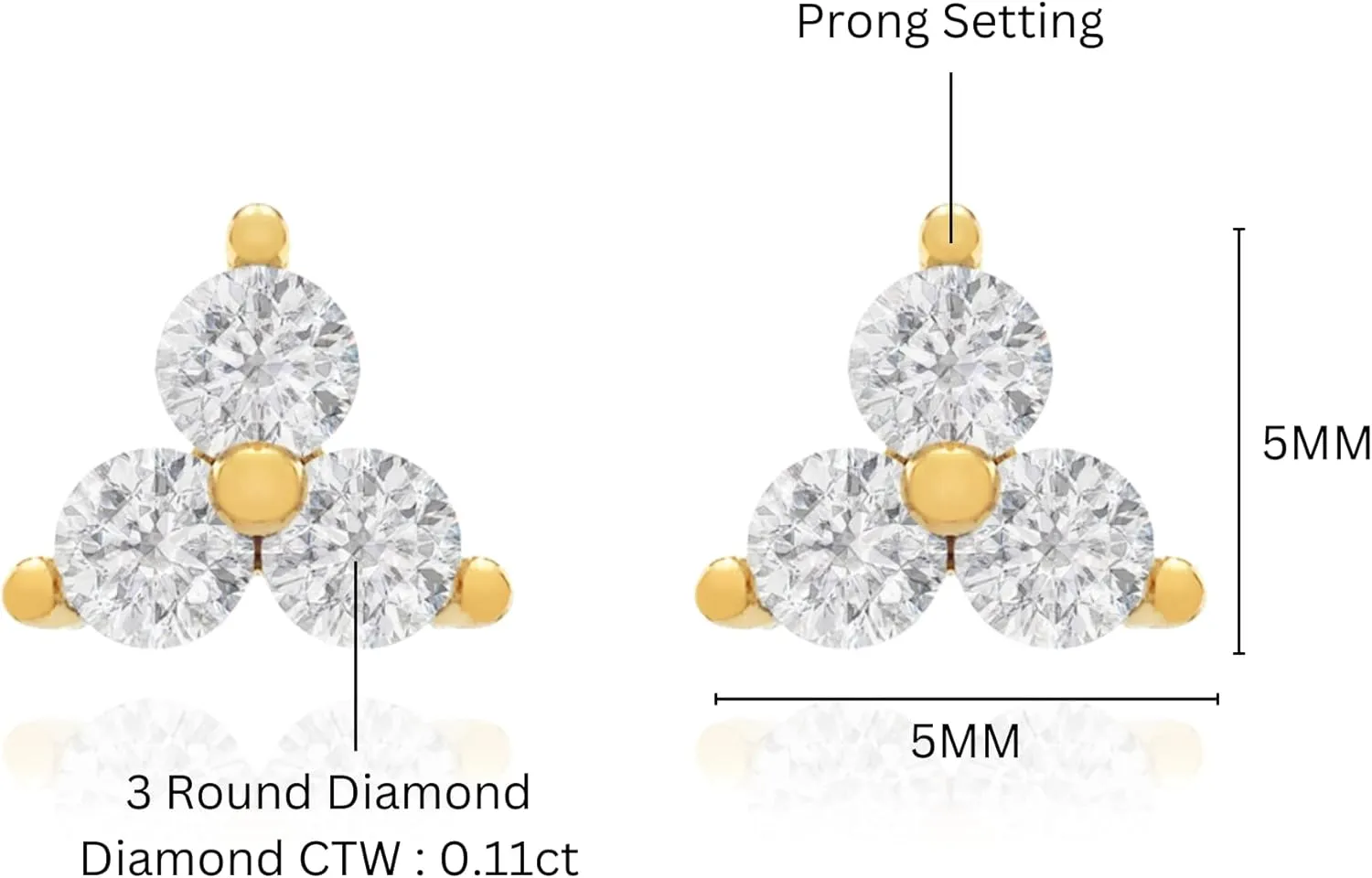 Simple Three Diamond (0.22ct) Cluster Earring, 14K Gold Trio Tiny Sin Stud Earrings, Tiny Diamond Stud, Triangle Cartilage Stud Earring, Gift For Her