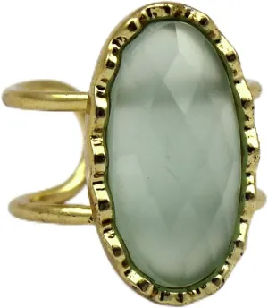 Single Stone Rings Aqua Chalcedony Handmade Oval Shape Gold Plated Gemstone Adjustable Rings Jewelry