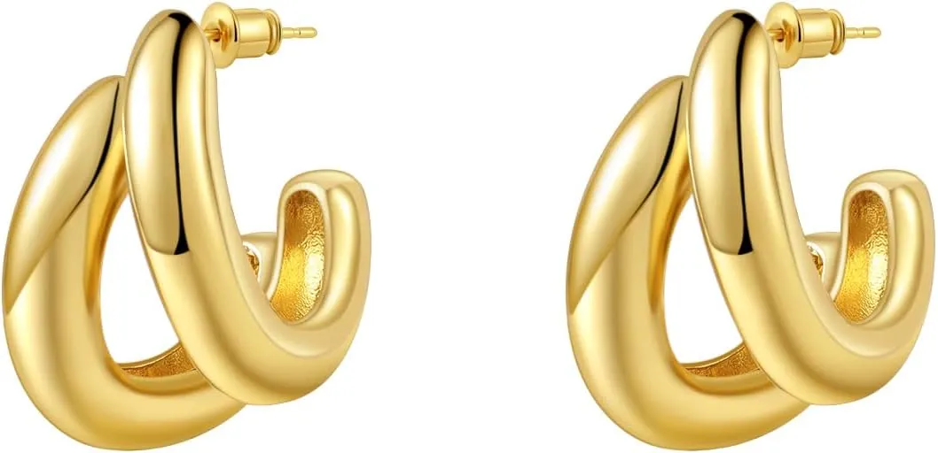 Small Gold Hoop Earrings for Women - Dainty 14K Gold Plated Stud Set - Cartilage Earrings for Multiple Piercings - Simple Jewelry Gift