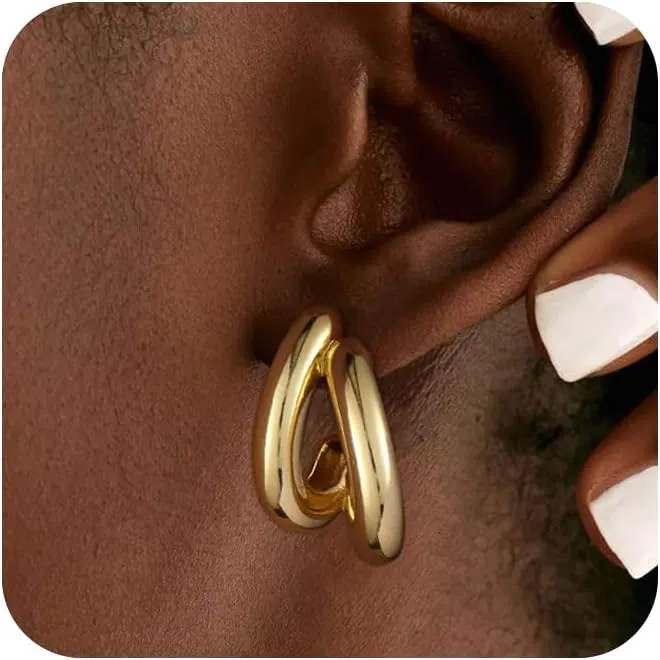 Small Gold Hoop Earrings for Women - Dainty 14K Gold Plated Stud Set - Cartilage Earrings for Multiple Piercings - Simple Jewelry Gift