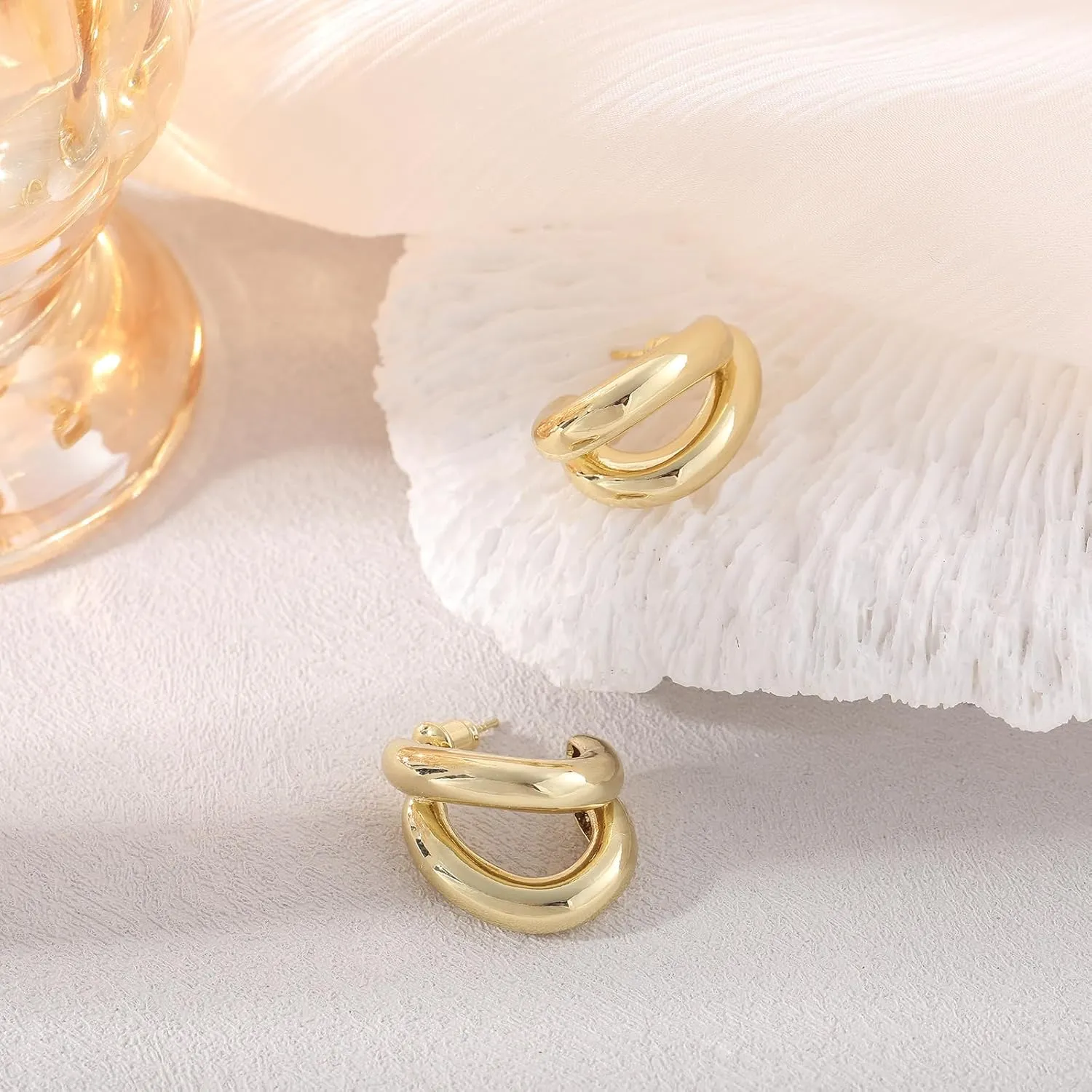 Small Gold Hoop Earrings for Women - Dainty 14K Gold Plated Stud Set - Cartilage Earrings for Multiple Piercings - Simple Jewelry Gift