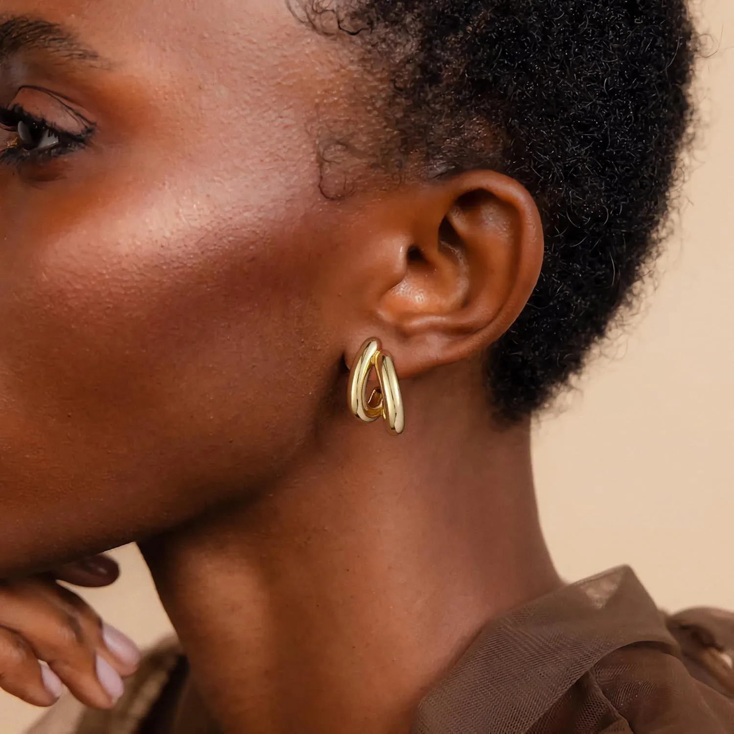 Small Gold Hoop Earrings for Women - Dainty 14K Gold Plated Stud Set - Cartilage Earrings for Multiple Piercings - Simple Jewelry Gift