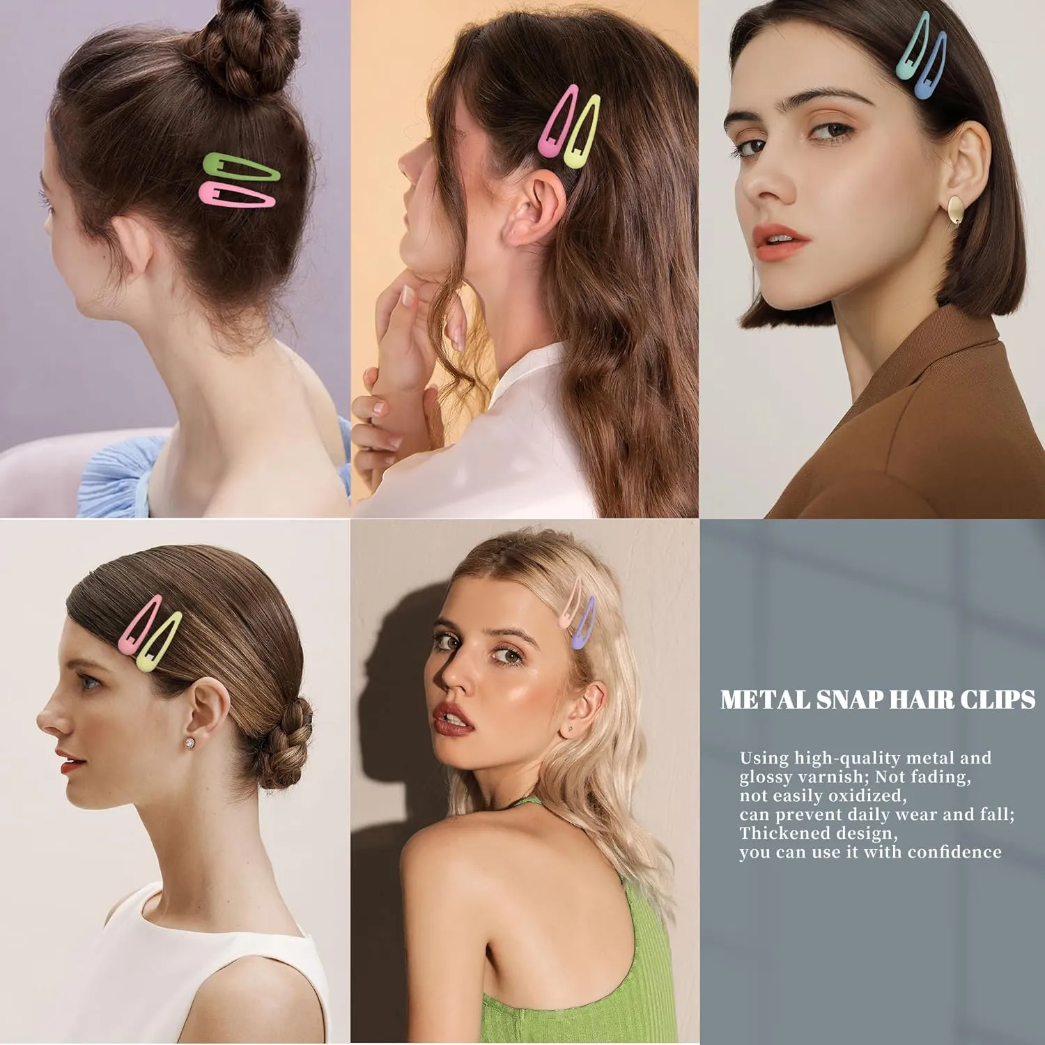 Small Hair Barrettes For Women No Slips Metal Snap Clips For Thin And Fine Hair,Matte Yellow Pink Blue Green Purple,20 PCS,1.97 x 0.5 Inch.