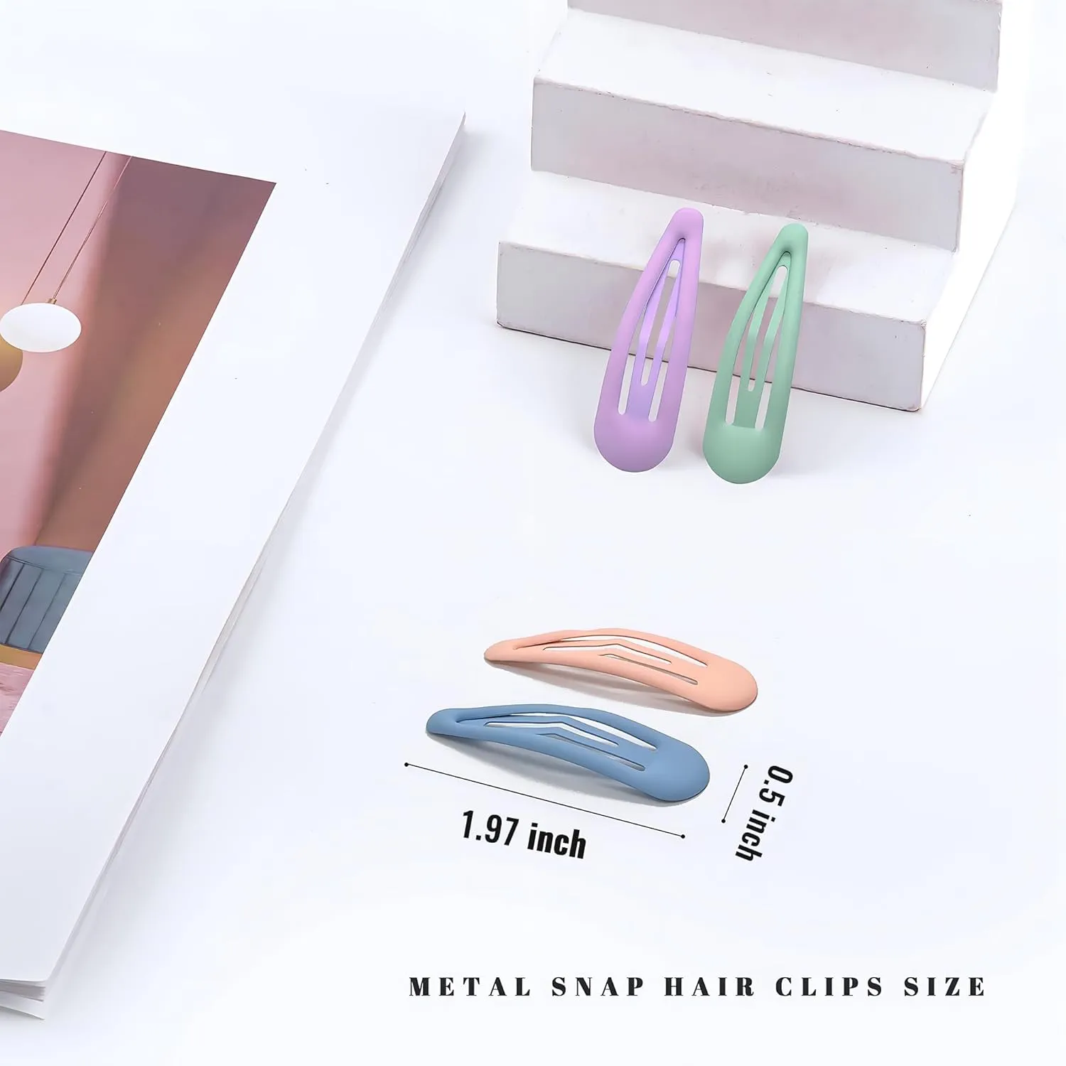 Small Hair Barrettes For Women No Slips Metal Snap Clips For Thin And Fine Hair,Matte Yellow Pink Blue Green Purple,20 PCS,1.97 x 0.5 Inch.