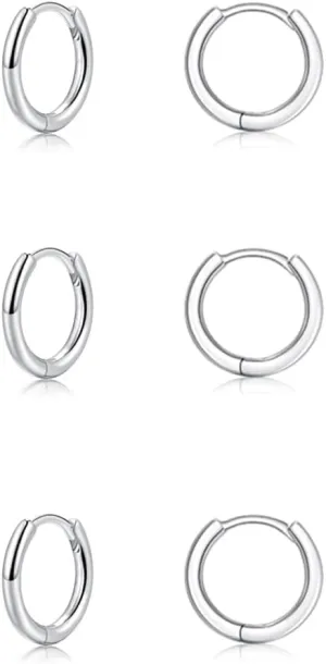 Small Silver Hoop Earrings, Sterling Silver Hoop Earrings For Women Hypoallergenic Earrings Tiny Huggie Hoop Silver Earrings Set For Men 3 Pairs