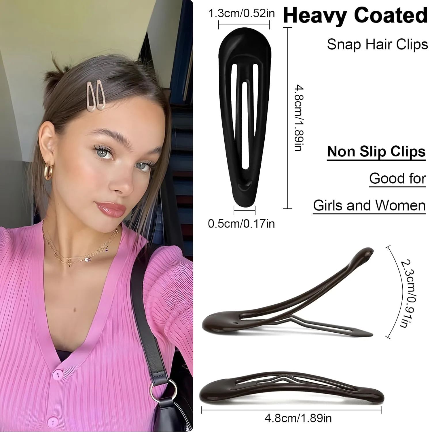 Snap Hair Clips for Women Water Drop Non Slip Hair Barrettes Heavy Coated Metal Hair Clips Accessory Mixed Color 20 PCS 1.89"