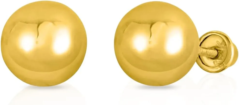 Solid 14K Yellow Gold Ball Stud Earrings for Women & Men with Screw Back - 14K Real Gold Ball Earrings for Women Jewelry (3mm to 6mm)