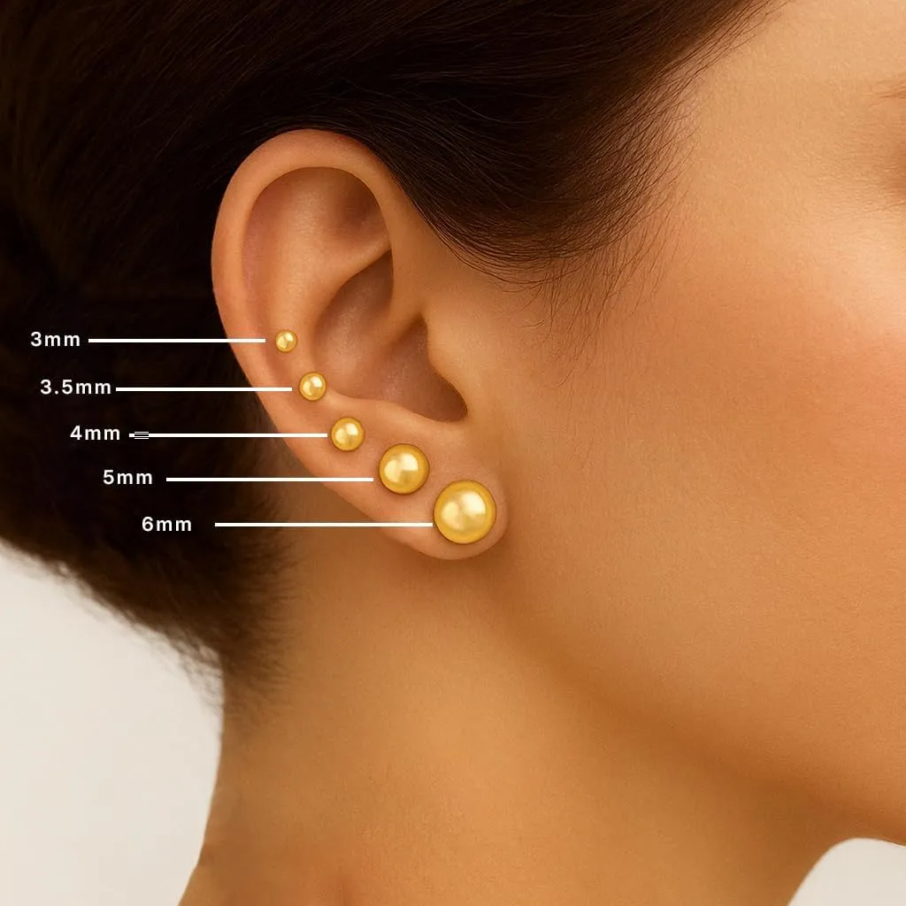 Solid 14K Yellow Gold Ball Stud Earrings for Women & Men with Screw Back - 14K Real Gold Ball Earrings for Women Jewelry (3mm to 6mm)