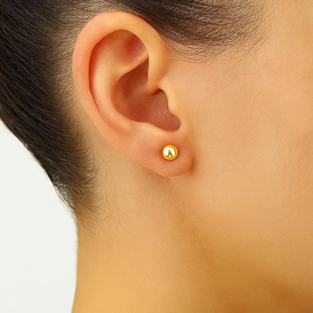 Solid 14K Yellow Gold Ball Stud Earrings for Women & Men with Screw Back - 14K Real Gold Ball Earrings for Women Jewelry (3mm to 6mm)