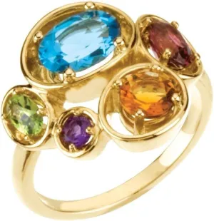 Solid 14k Yellow Gold Multi-Gemstone Ring Band (Width = 18.7mm)