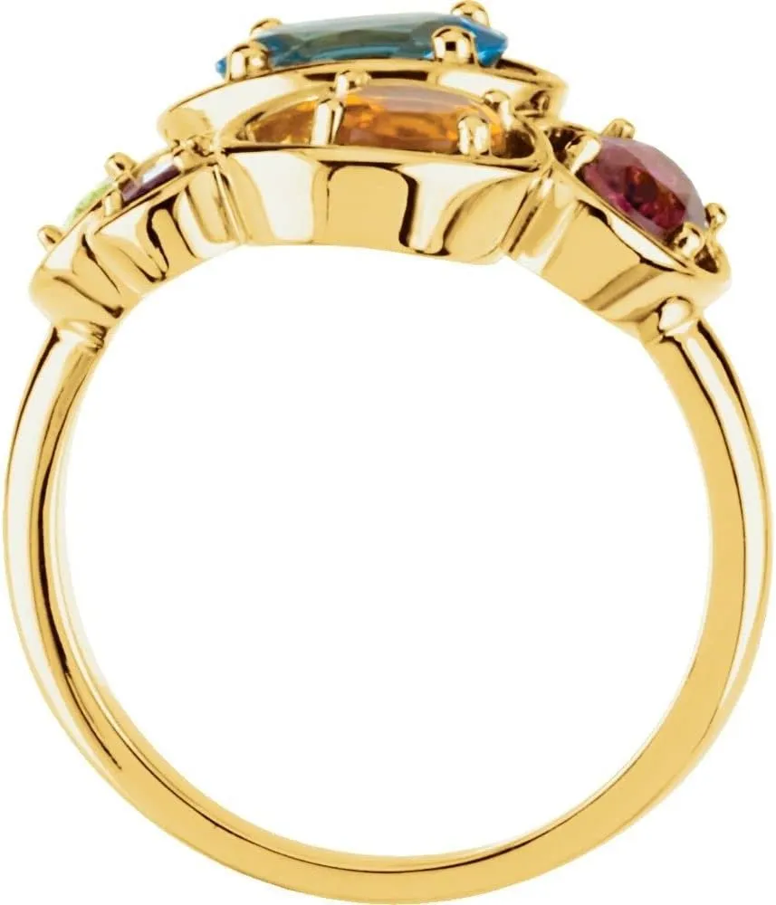Solid 14k Yellow Gold Multi-Gemstone Ring Band (Width = 18.7mm)