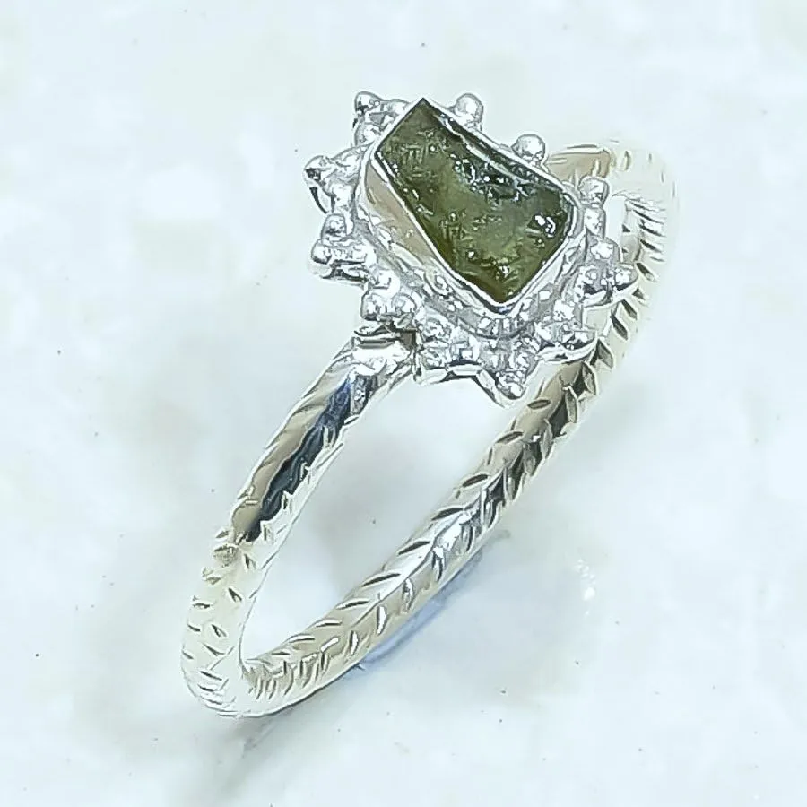 Solid Natural Moldavite Rough Ring 92.5 Sterling Silver Handmade Jewelry With Certified Gemstone Handmade Rings (6)