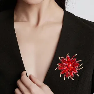Sparkling Crystal Flower Brooch Pins for Women Dainty Rhinestone Flower Shape Brooch Pin Suit Scarf Hats Decoration Wedding Jewelry
