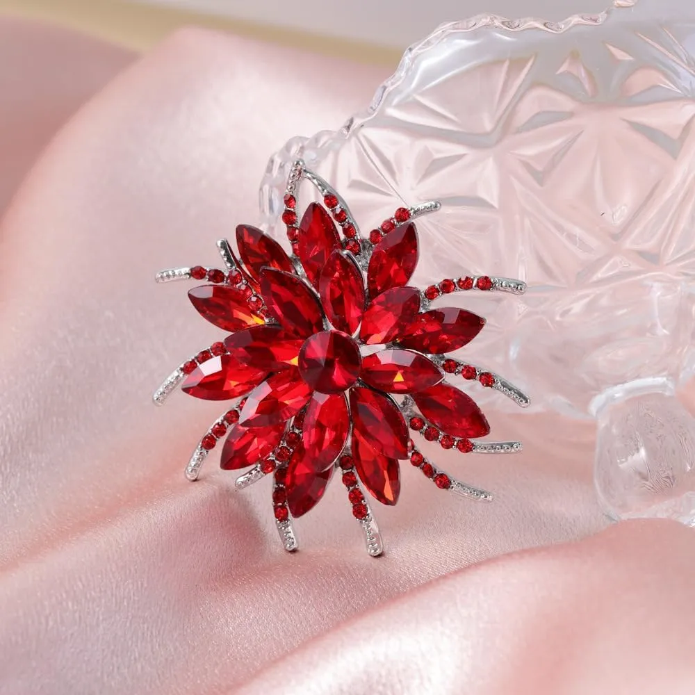 Sparkling Crystal Flower Brooch Pins for Women Dainty Rhinestone Flower Shape Brooch Pin Suit Scarf Hats Decoration Wedding Jewelry